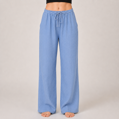 Cotton Linen Drawstring Wide Leg Pants
