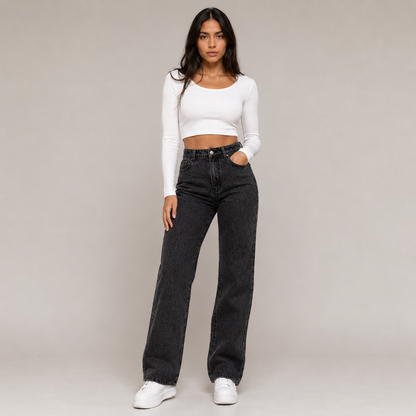 High-Waisted Straight Fit Jeans