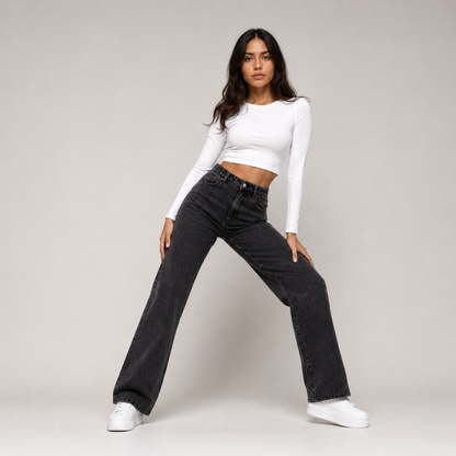 High-Waisted Straight Fit Jeans