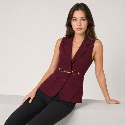 Burgundy Sleeveless Vest Blazer