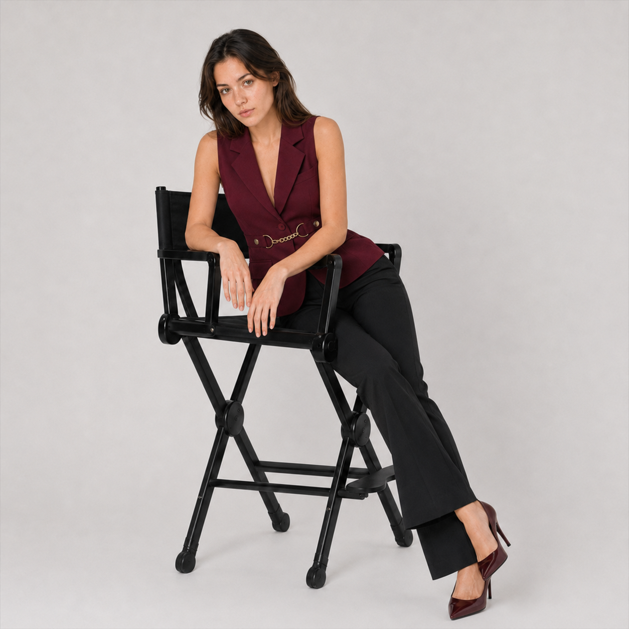 Burgundy Sleeveless Vest Blazer
