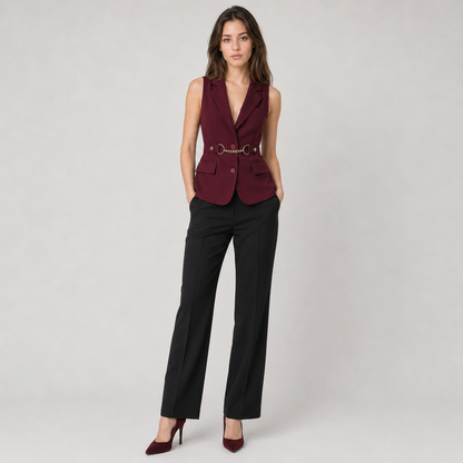 Burgundy Sleeveless Vest Blazer