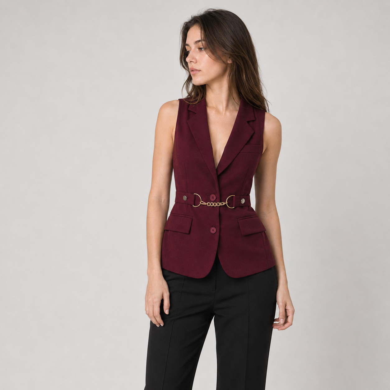 Burgundy Sleeveless Vest Blazer