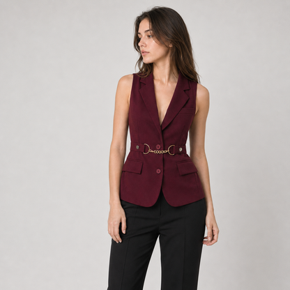 Burgundy Sleeveless Vest Blazer