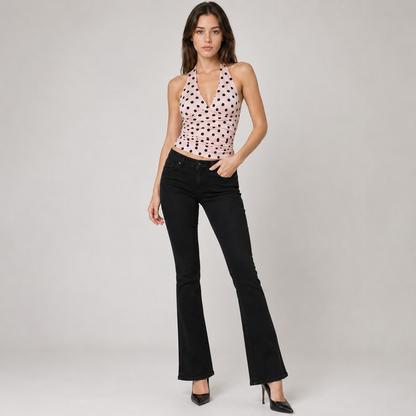 Polka Dot Backless Halter Tank Top