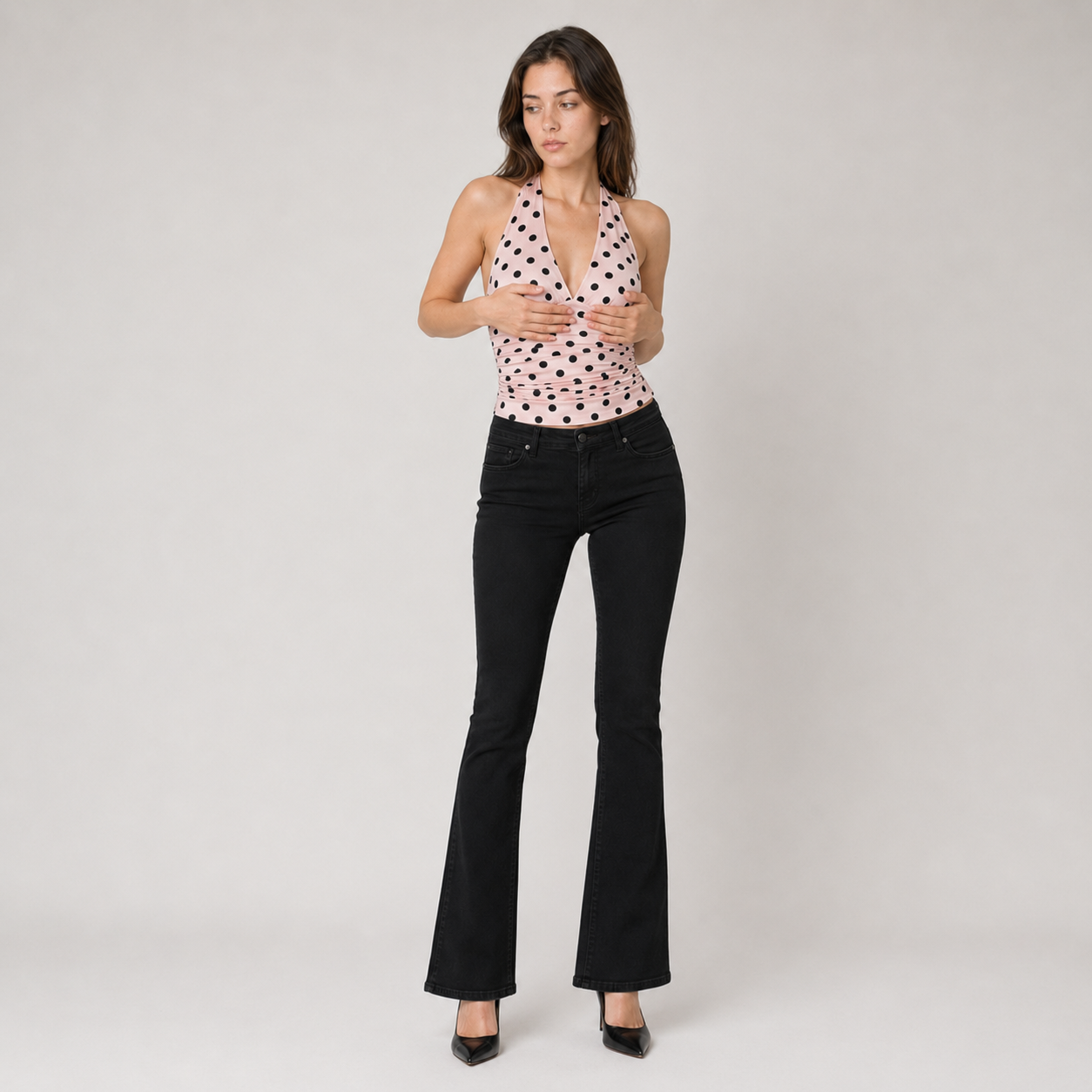 Polka Dot Backless Halter Tank Top