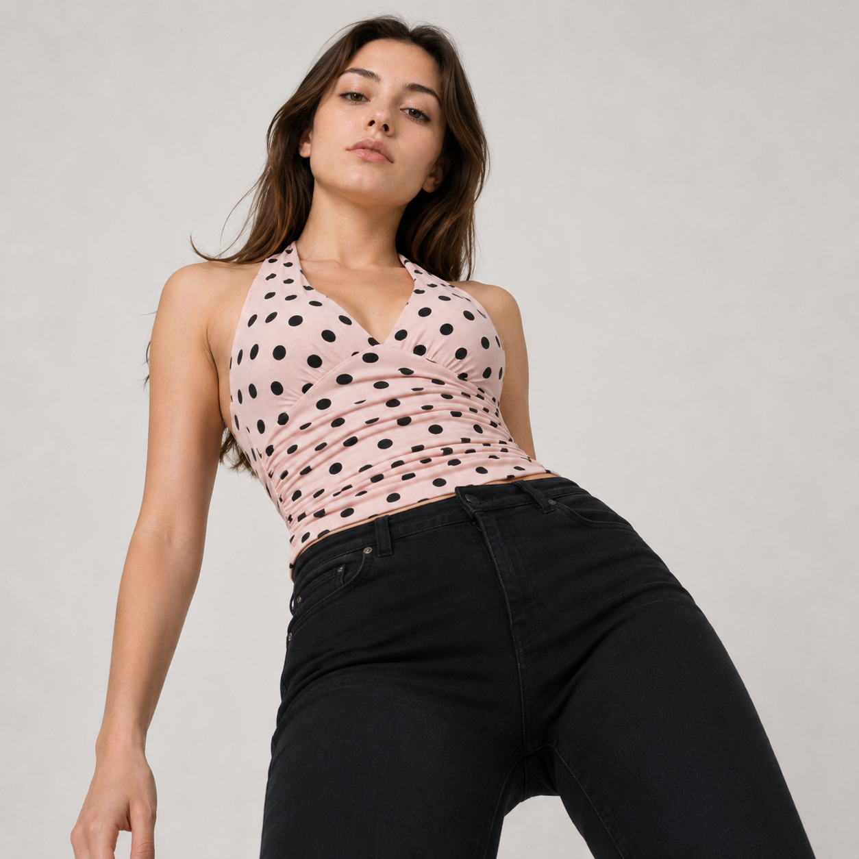 Polka Dot Backless Halter Tank Top