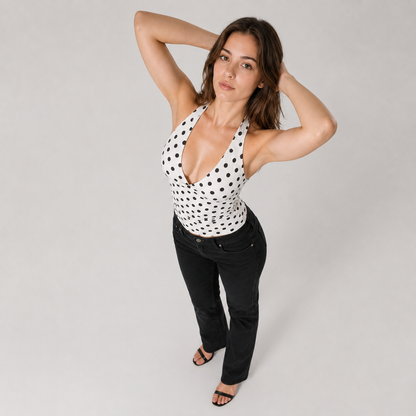 Polka Dot Backless Halter Tank Top