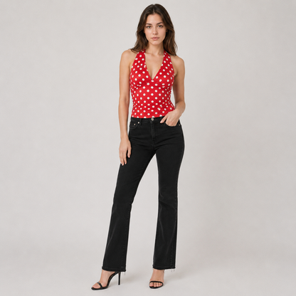 Polka Dot Backless Halter Tank Top