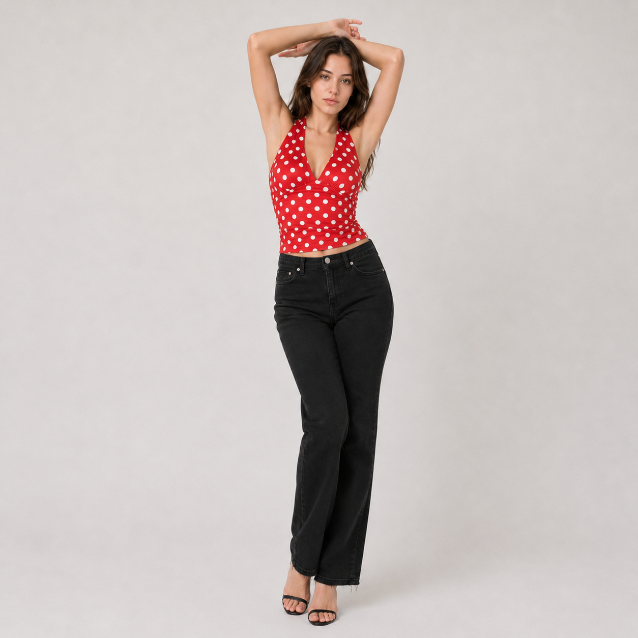Polka Dot Backless Halter Tank Top
