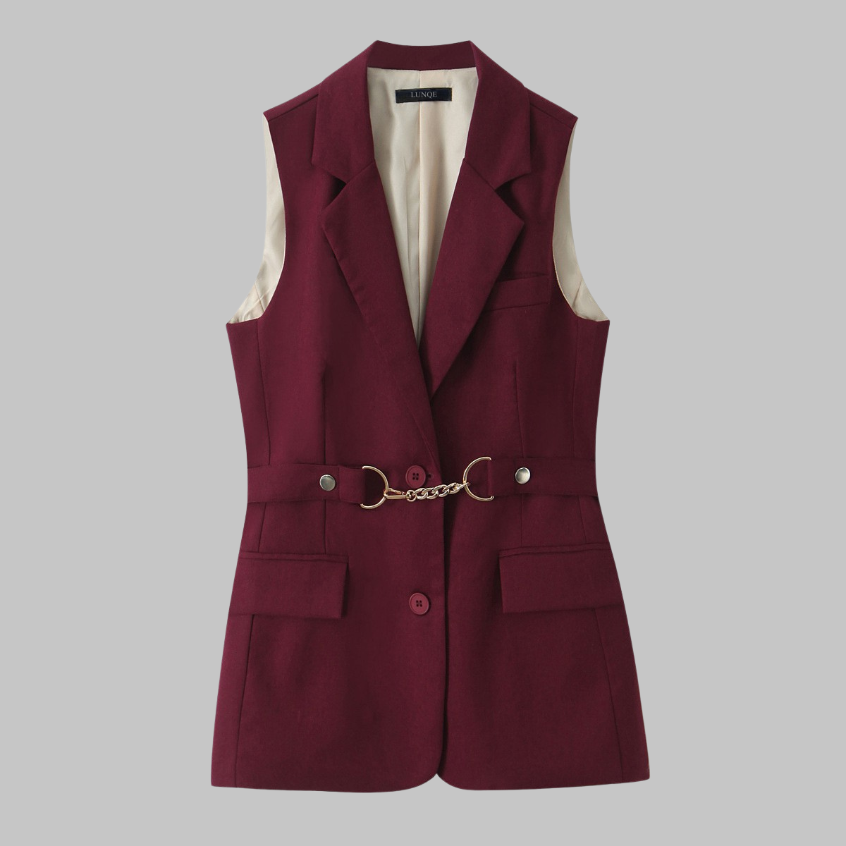 Burgundy Sleeveless Vest Blazer