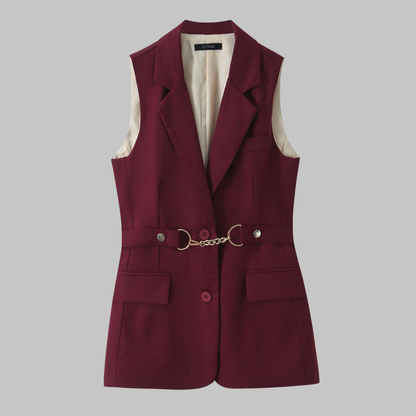Burgundy Sleeveless Vest Blazer