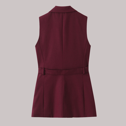 Burgundy Sleeveless Vest Blazer